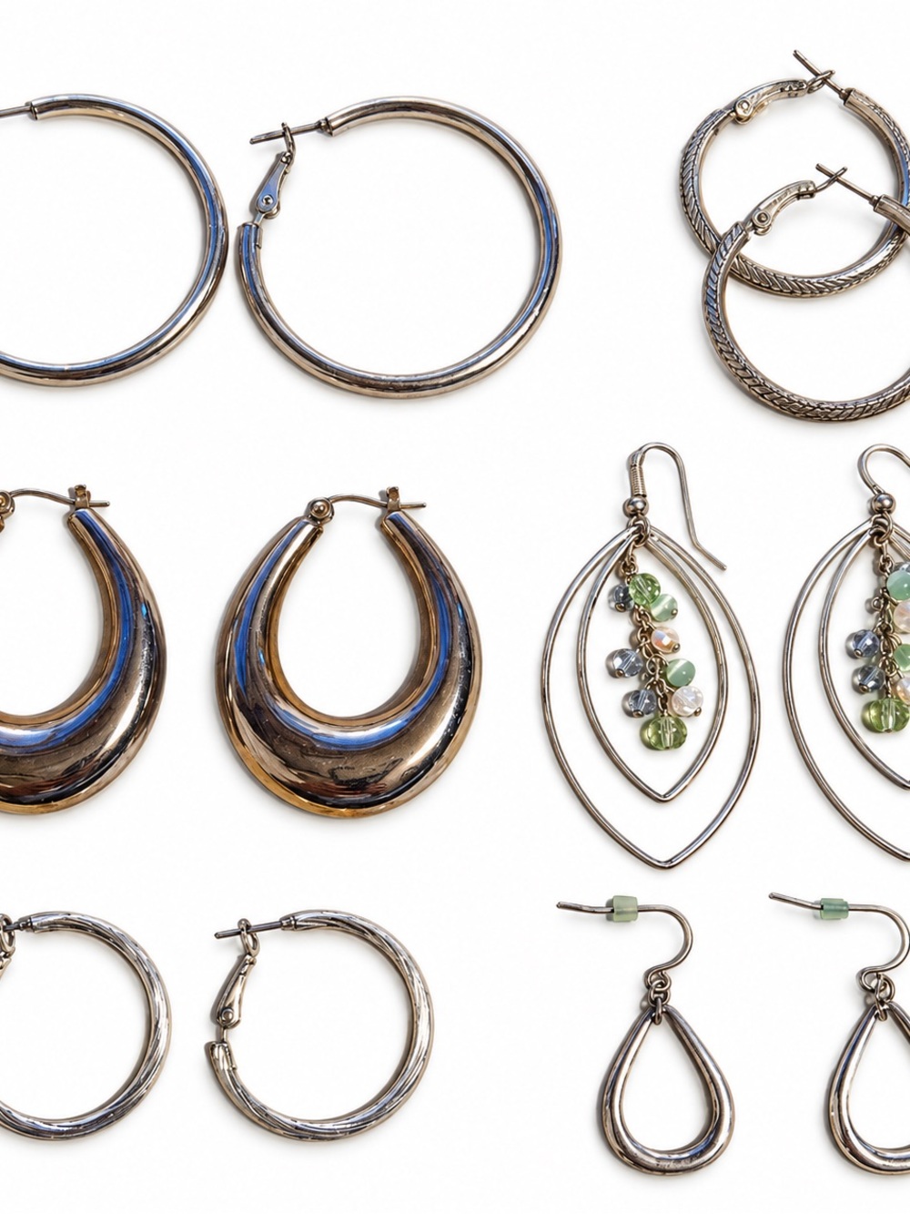 6 Pair Silver Tone Hoop & Drop Earring Set - Elegant Silver Jewelry Collection